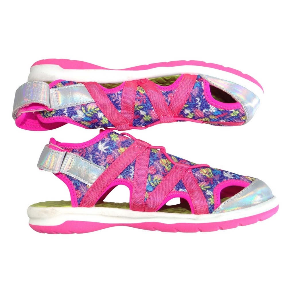 Lands End Youth‎ 6M Girls Sport Sandals Pink Floral Holographic Water Shoes